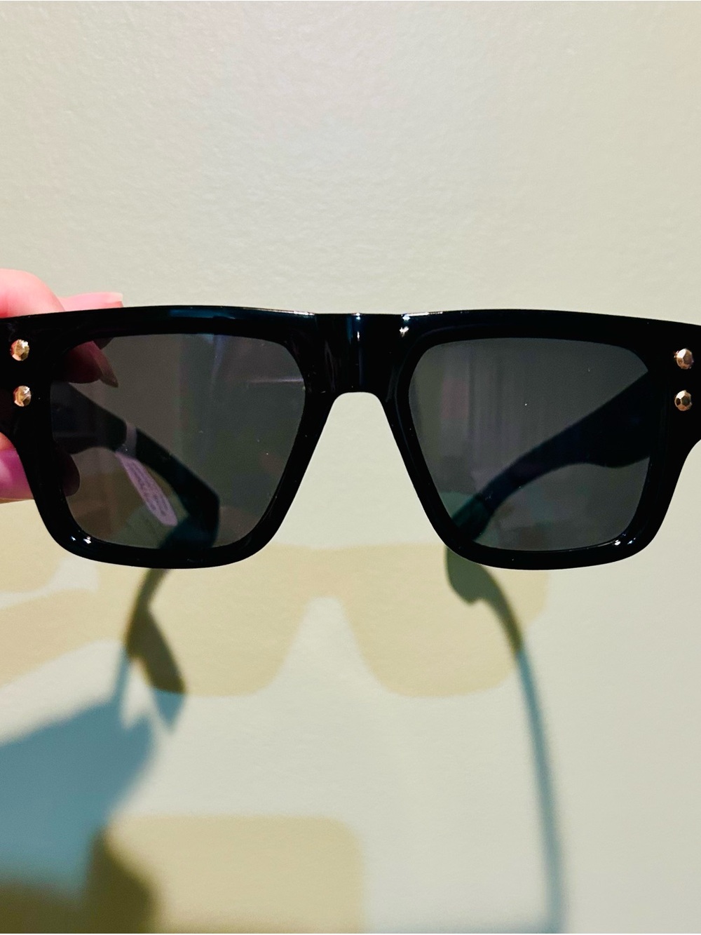 Free People Black Square Sunglasses with Gold Studs